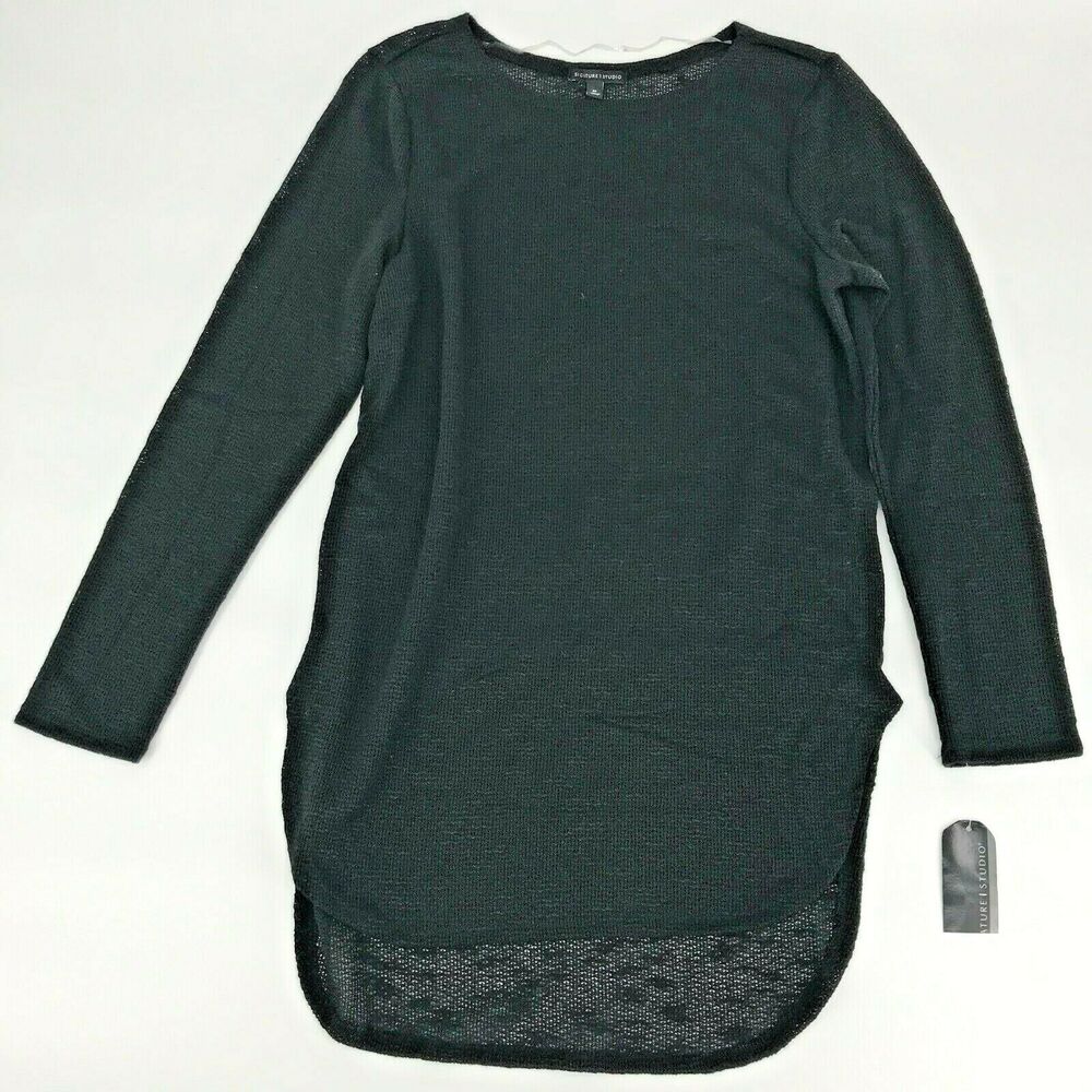 New Signature Studio Womens Tunic Sweater Knit High Low Hem Black Fall Sz Medium